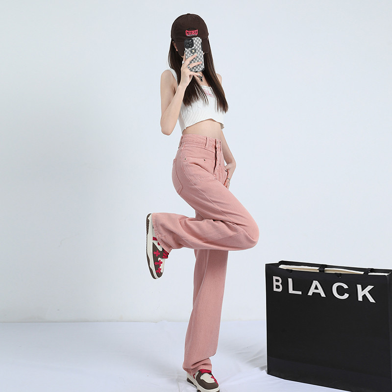 Γυναικείο τζιν ψηλόμεσο φαρδύ πόδι βαμβακερό φαρδύ τζιν Ρούχα μπλε ροζ streetwear Vintage μόδας Harajuku ίσιο παντελόνι