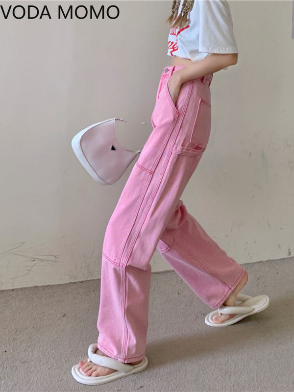 proljeće 2022. ženska moda visokog struka Ženske traperice širokih nogavica široke ženske traper capri hlače jean mom jeans hlače ružičaste