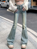 Vintage τραχύ ντεγκραντέ τζιν για γυναίκες Φθινοπωρινό Χειμώνα με κουμπιά με ψηλή μέση ελαστικό ίσιο παντελόνι Casual σέξι παντελόνι