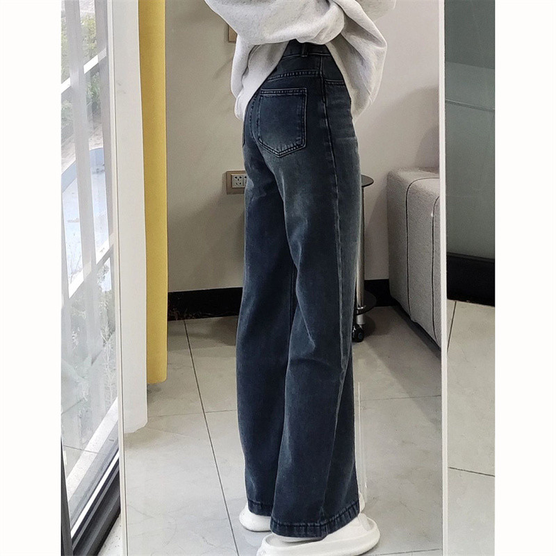 Vintage kõrge vöökohaga teksapükstega teksapüksid Pantalones Korea mood Do vanad pestud tumesinised sirged teksad Naistele sobivad kottis teksad Y2k