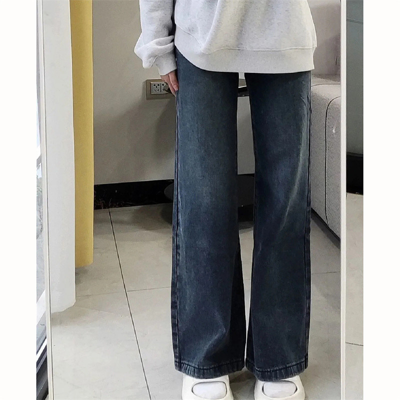 Vintage kõrge vöökohaga teksapükstega teksapüksid Pantalones Korea mood Do vanad pestud tumesinised sirged teksad Naistele sobivad kottis teksad Y2k