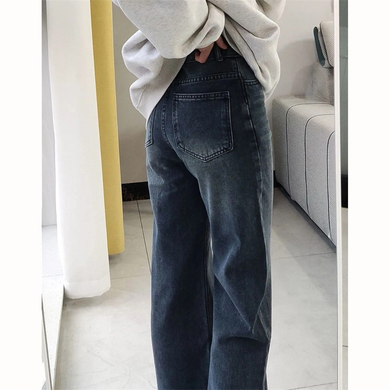 Vintage kõrge vöökohaga teksapükstega teksapüksid Pantalones Korea mood Do vanad pestud tumesinised sirged teksad Naistele sobivad kottis teksad Y2k