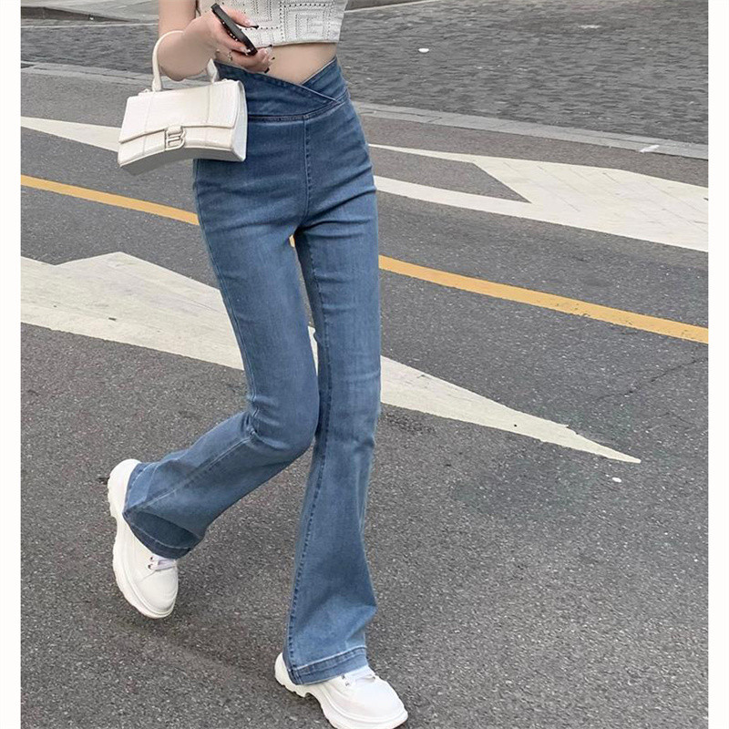 Ljeto Jesen Lepršave traperice visokog struka s nepravilnim rubovima Modne ženske isprane rastezljive uske traperice Korejski dizajn Seksi traperice Ulična odjeća