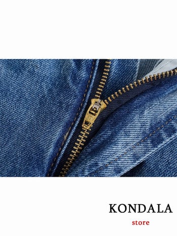 KONDALA 2023 Women Casual Ripped Holes Τζιν Τζιν Μόδα με ψηλόμεσο κουμπί Streetwear Μακρύ παντελόνι Γυναικείο Vintage παντελόνι