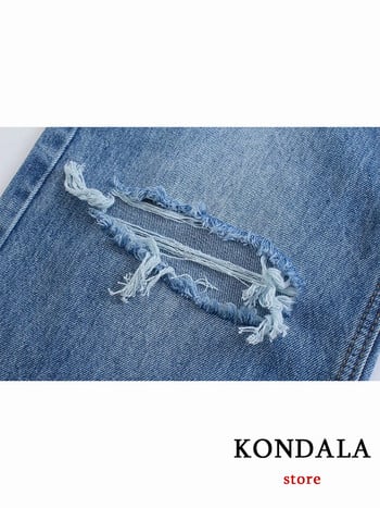 KONDALA 2023 Women Casual Ripped Holes Τζιν Τζιν Μόδα με ψηλόμεσο κουμπί Streetwear Μακρύ παντελόνι Γυναικείο Vintage παντελόνι