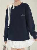 Deeptowm Kawaii Cute Off Shoulder Μπλε Φούτερ Γυναικείες Ιαπωνικού στυλ Δαντέλα με μακρυμάνικο πουλόβερ Γλυκές, φαρδιά μπλούζες