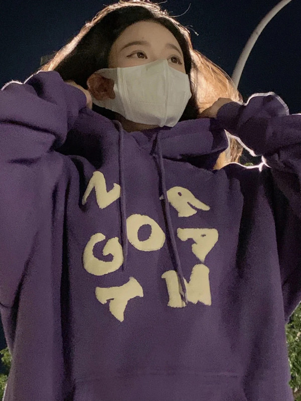 Γυναικείο φούτερ μωβ μακρυμάνικο φαρδύ με κουκούλα Άνοιξη φθινόπωρο Νέο αθλητικό κολεγιακό στυλ Γυναικεία λεπτές μπλούζες πουλόβερ