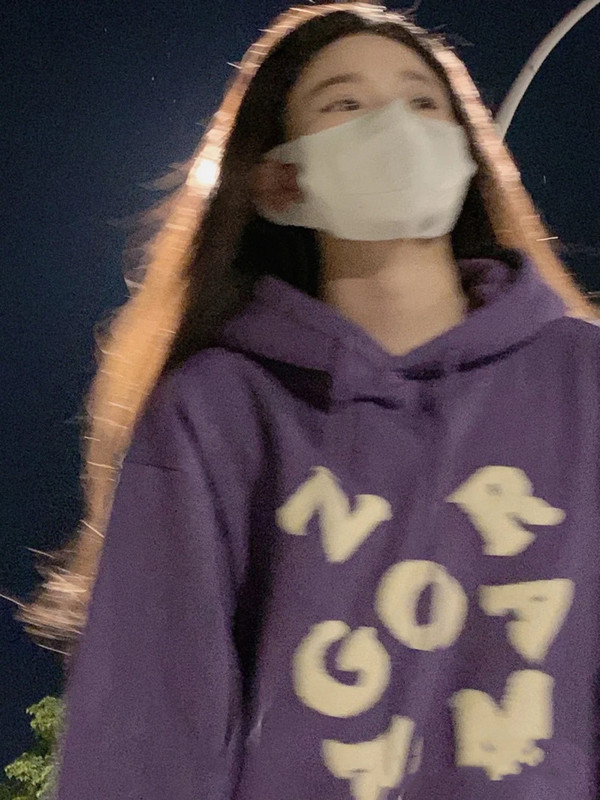 Γυναικείο φούτερ μωβ μακρυμάνικο φαρδύ με κουκούλα Άνοιξη φθινόπωρο Νέο αθλητικό κολεγιακό στυλ Γυναικεία λεπτές μπλούζες πουλόβερ