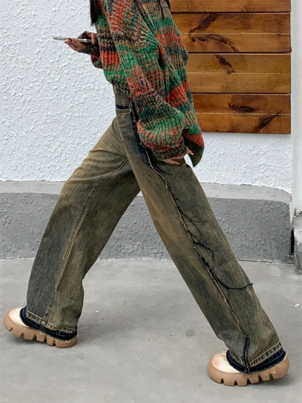 Αναξιοπαθούντα vintage ίσιο τραχύ τζιν τζιν ψηλό wasit casual fashion φαρδύ παντελόνι Y2k Streetwear Punk Pantalones