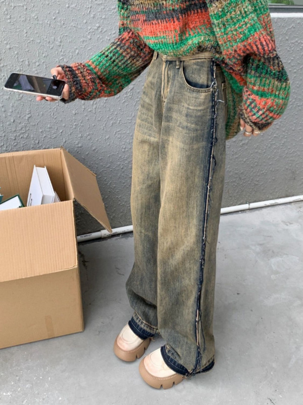 Αναξιοπαθούντα vintage ίσιο τραχύ τζιν τζιν ψηλό wasit casual fashion φαρδύ παντελόνι Y2k Streetwear Punk Pantalones