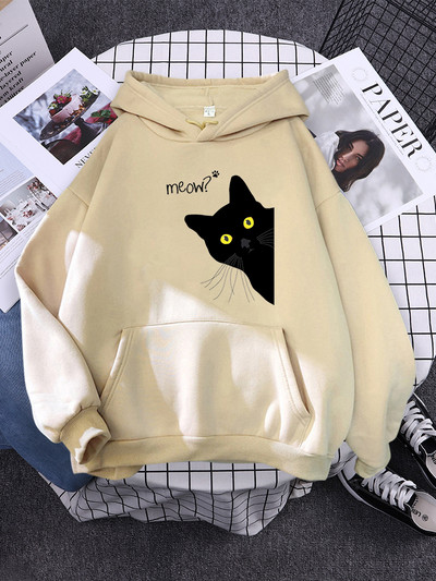 Hoody Big Black Cat Personality Print Hoodie Γυναικεία streetwear Ζεστά κουκούλα για κορίτσια Μόδα Χειμερινή γυναικεία φούτερ και κουκούλα