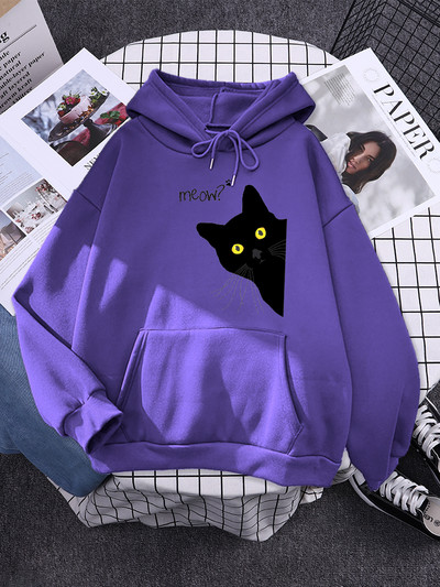 Hoody Big Black Cat Personality Print Hoodie Γυναικεία streetwear Ζεστά κουκούλα για κορίτσια Μόδα Χειμερινή γυναικεία φούτερ και κουκούλα
