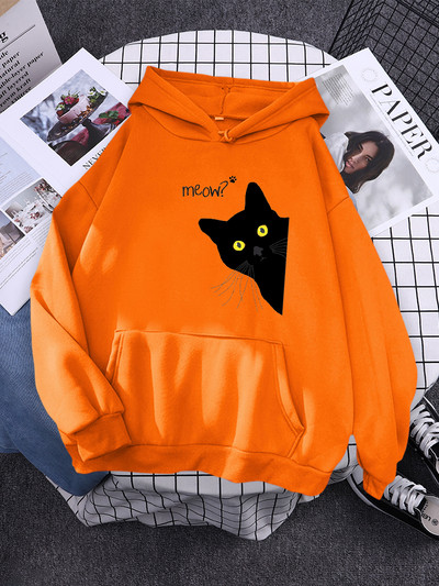 Hoody Big Black Cat Personality Print Hoodie Γυναικεία streetwear Ζεστά κουκούλα για κορίτσια Μόδα Χειμερινή γυναικεία φούτερ και κουκούλα