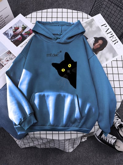 Hoody Big Black Cat Personality Print Hoodie Γυναικεία streetwear Ζεστά κουκούλα για κορίτσια Μόδα Χειμερινή γυναικεία φούτερ και κουκούλα