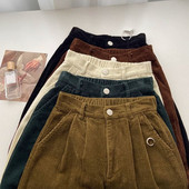 Pantaloni retro din velur cu talie înaltă, femei, primăvară, toamnă, drepti, casual, cu lungime întreagă, pantaloni largi, toate asortați, negri.