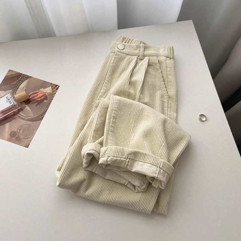 Pantaloni retro din velur cu talie înaltă, femei, primăvară, toamnă, drepti, casual, cu lungime întreagă, pantaloni largi, toate asortați, negri.