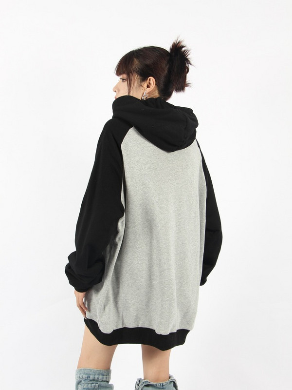 HOUZHOU Αμερικάνικο ρετρό συνονθύλευμα με φερμουάρ Γυναικεία κουκούλα Vintage Streetwear Επιστολή εκτύπωσης Υπερμεγέθη Φούτερ με κουκούλα Preppy Style