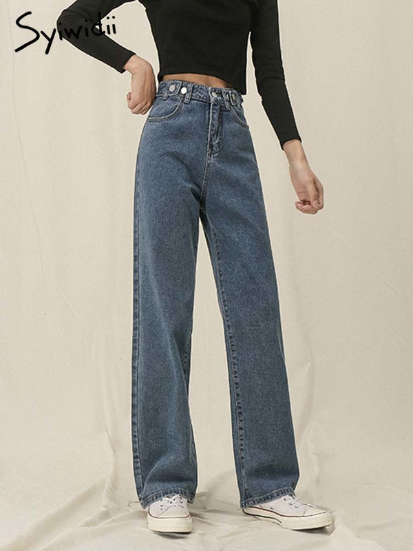 Syiwidii Traperice visokog struka za žene Traper Joggers Hlače Mom Hlače na vezanje na dugmad Pune dužine Ravne Moda 2022. Siva