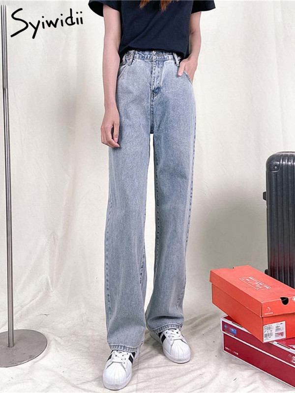 Syiwidii Traperice visokog struka za žene Traper Joggers Hlače Mom Hlače na vezanje na dugmad Pune dužine Ravne Moda 2022. Siva