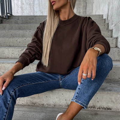 Κομψά γυναικεία μακρυμάνικα φαρδιά φούτερ 2023 Πουλόβερ γραφείου Γυναικείες κουκούλες Casual Άνοιξη Φθινοπωρινά μασίφ πουκάμισα και μπλούζες