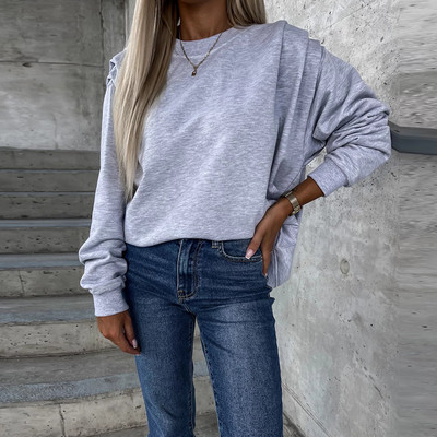 Κομψά γυναικεία μακρυμάνικα φαρδιά φούτερ 2023 Πουλόβερ γραφείου Γυναικείες κουκούλες Casual Άνοιξη Φθινοπωρινά μασίφ πουκάμισα και μπλούζες