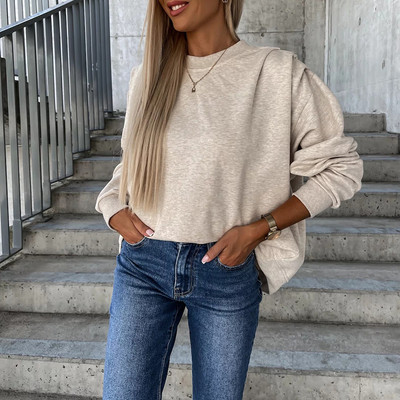 Κομψά γυναικεία μακρυμάνικα φαρδιά φούτερ 2023 Πουλόβερ γραφείου Γυναικείες κουκούλες Casual Άνοιξη Φθινοπωρινά μασίφ πουκάμισα και μπλούζες