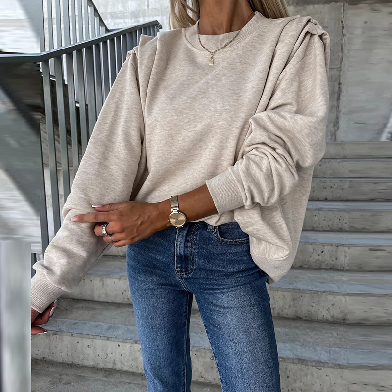 Κομψά γυναικεία μακρυμάνικα φαρδιά φούτερ 2023 Πουλόβερ γραφείου Γυναικείες κουκούλες Casual Άνοιξη Φθινοπωρινά μασίφ πουκάμισα και μπλούζες