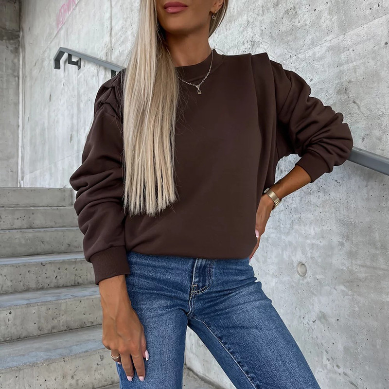 Κομψά γυναικεία μακρυμάνικα φαρδιά φούτερ 2023 Πουλόβερ γραφείου Γυναικείες κουκούλες Casual Άνοιξη Φθινοπωρινά μασίφ πουκάμισα και μπλούζες