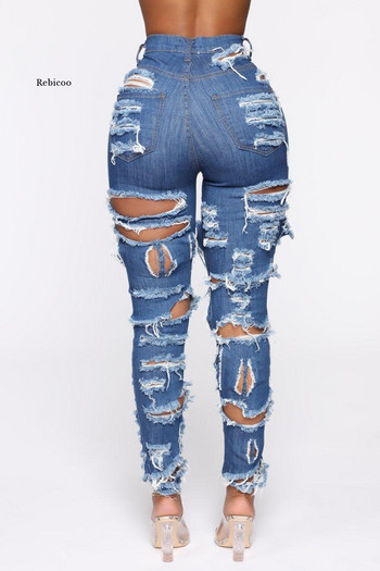 New Fashion Woman Ripped Jeans Ψηλόμεσο Stretch Τζιν Μολύβι Παντελόνι Street Trendy Slim Jeans