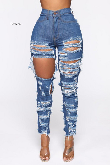 New Fashion Woman Ripped Jeans Ψηλόμεσο Stretch Τζιν Μολύβι Παντελόνι Street Trendy Slim Jeans