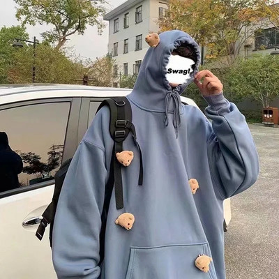 Harajuku Kawaii Μπλουζάκια Y2k Cute Bear κούκλα με κουκούλα με κουκούλα για κορίτσια Άνοιξη Χειμώνας Γυναικείο Χαλαρό casual υπερμεγέθη πουλόβερ Κορεάτικο στυλ
