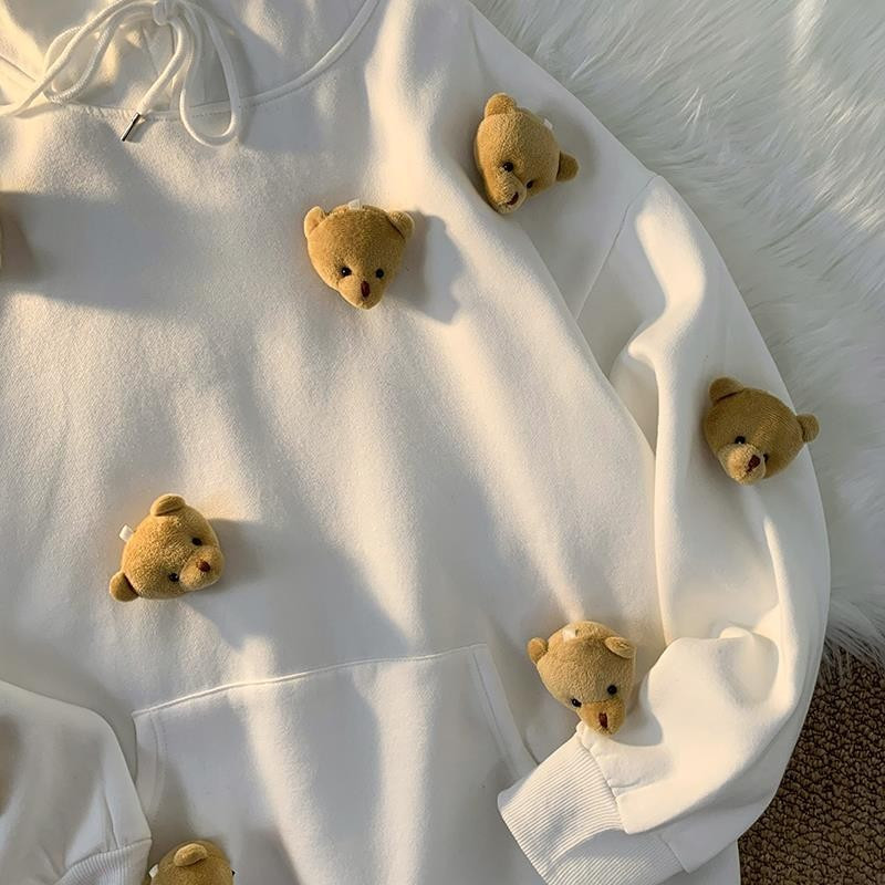 Harajuku Kawaii Μπλουζάκια Y2k Cute Bear κούκλα με κουκούλα με κουκούλα για κορίτσια Άνοιξη Χειμώνας Γυναικείο Χαλαρό casual υπερμεγέθη πουλόβερ Κορεάτικο στυλ