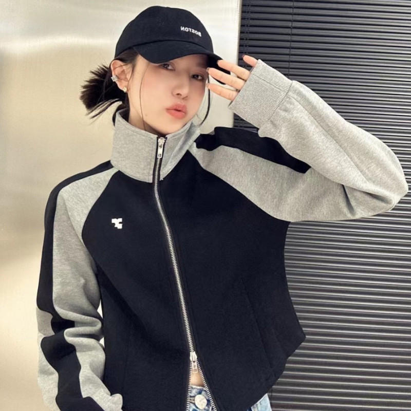 Γυναικεία φούτερ με φερμουάρ Deeptown Κορεάτικου στυλ Kpop Y2k Hippie Oversize Navy Crop Jackets 90s Vintage Harajuku Hoodie