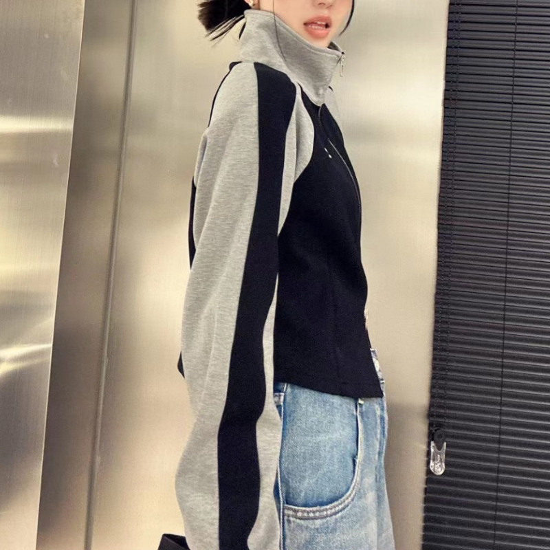 Γυναικεία φούτερ με φερμουάρ Deeptown Κορεάτικου στυλ Kpop Y2k Hippie Oversize Navy Crop Jackets 90s Vintage Harajuku Hoodie