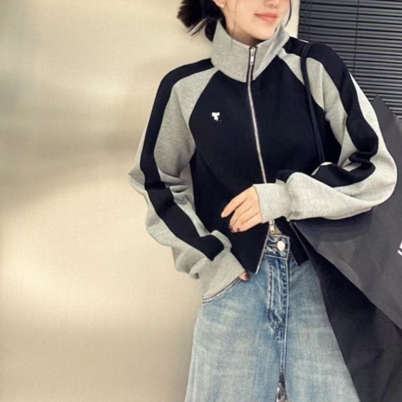 Γυναικεία φούτερ με φερμουάρ Deeptown Κορεάτικου στυλ Kpop Y2k Hippie Oversize Navy Crop Jackets 90s Vintage Harajuku Hoodie