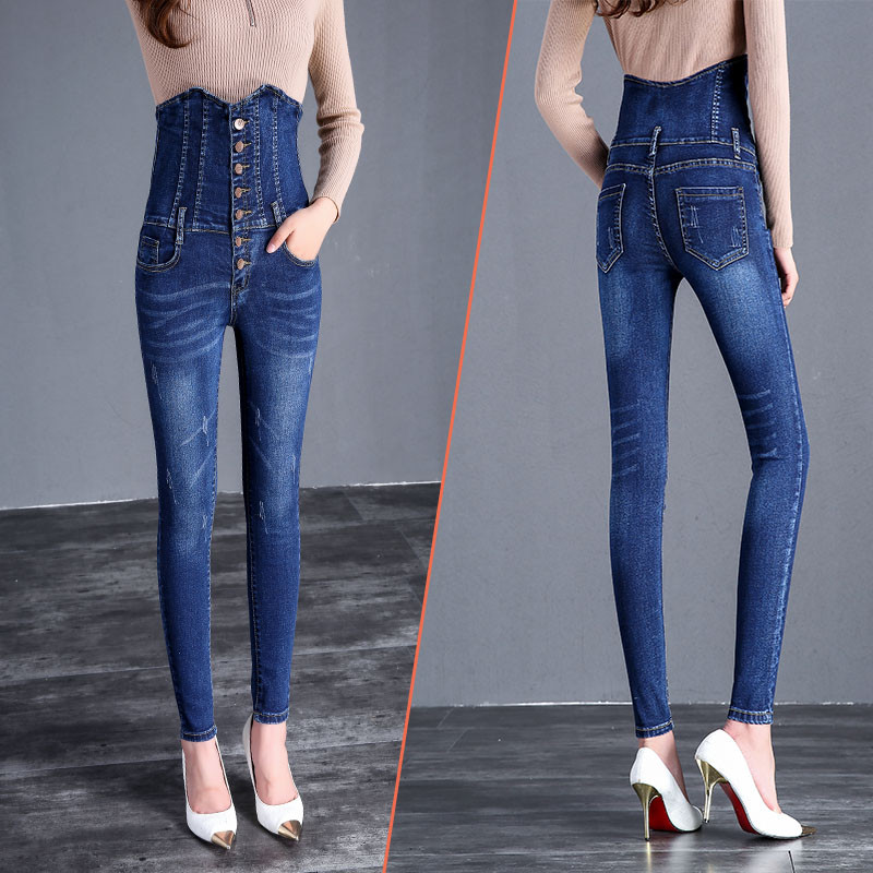 2023. Zimske debele i baršunaste ženske ležerne crno-plave uske traperice, modne tople traperice od flisa visokog struka, rastezljive Mom pencil traper hlače