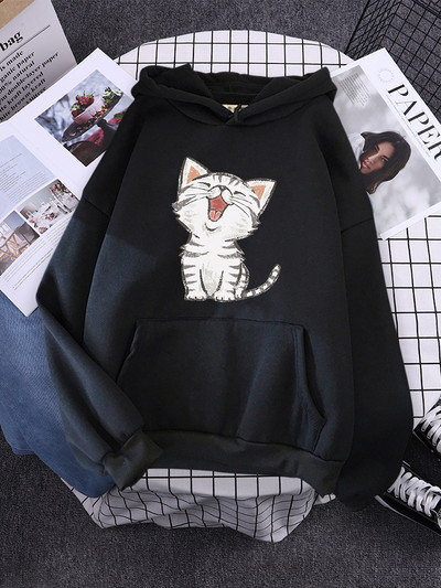 Hoody Little Panda Drinking Milk Tea Print Hoodie Streetwear Χαριτωμένα χειμωνιάτικα ρούχα Γυναικεία μεγάλα φαρδιά φούτερ Γυναικεία