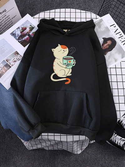 Hoody Little Panda Drinking Milk Tea Print Hoodie Streetwear Χαριτωμένα χειμωνιάτικα ρούχα Γυναικεία μεγάλα φαρδιά φούτερ Γυναικεία
