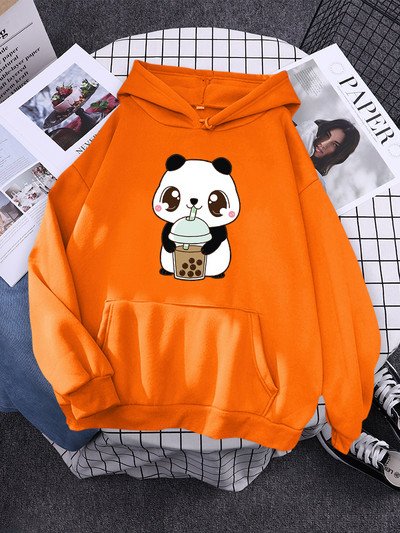 Hoody Little Panda Drinking Milk Tea Print Hoodie Streetwear Χαριτωμένα χειμωνιάτικα ρούχα Γυναικεία μεγάλα φαρδιά φούτερ Γυναικεία