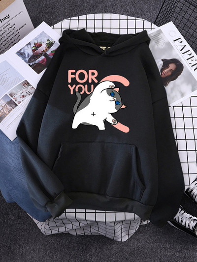 Hoody Little Panda Drinking Milk Tea Print Hoodie Streetwear Χαριτωμένα χειμωνιάτικα ρούχα Γυναικεία μεγάλα φαρδιά φούτερ Γυναικεία