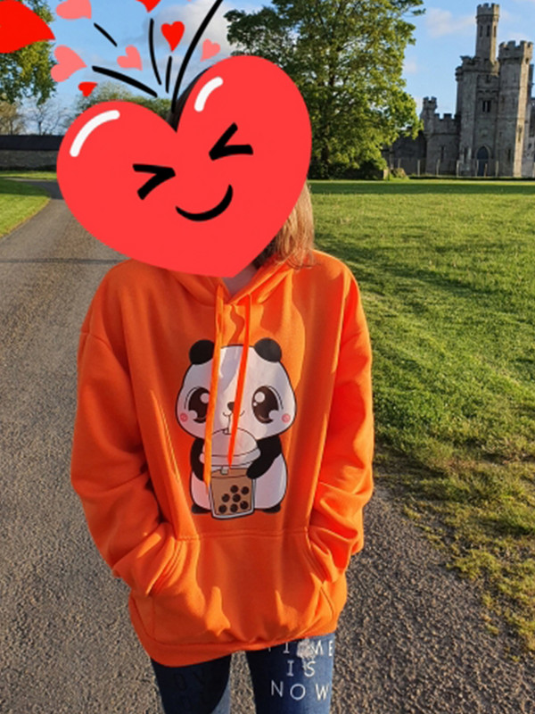 Hoody Little Panda Drinking Milk Tea Print Hoodie Streetwear Χαριτωμένα χειμωνιάτικα ρούχα Γυναικεία μεγάλα φαρδιά φούτερ Γυναικεία