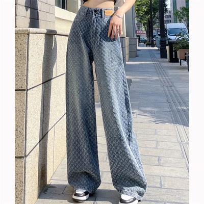 Streetwear Y2k Stripes Plus Size φαρδύ τζιν Κορεάτικη μόδα Γυναικεία διπλή πόρπη ψηλή μέση ίσια τζιν Casual παντελόνι παντός τύπου