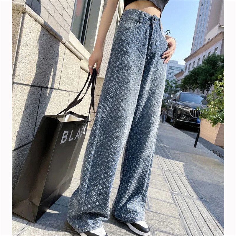 Streetwear Y2k Stripes Plus Size φαρδύ τζιν Κορεάτικη μόδα Γυναικεία διπλή πόρπη ψηλή μέση ίσια τζιν Casual παντελόνι παντός τύπου