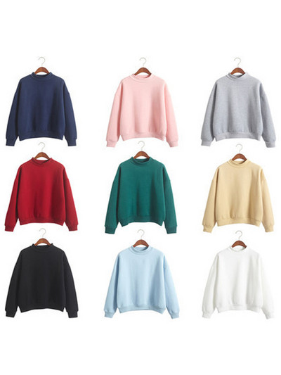 Women Kintted Autumn Simple Casual Sweatshirt Round Ncek Pullover Female Hoodies Long Sleeve Loose Solid Colour Outwear Tops