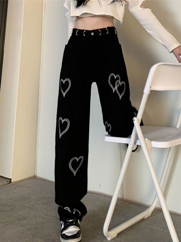 Ženske hlače s otisnutim ljubavnim trapericama, modne Harajuku široke ravne hlače s visokim strukom, 2023., ležerne ženske hip-hop hlače za proljeće