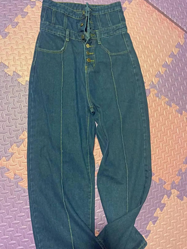 Μόδα Γυναικεία Μονή Σειρά Κουμπιά Ψηλόμεση Φαρδύ πόδι Jean Άνοιξη Φθινόπωρο Plus μέγεθος ίσιο παντελόνι Streetwear Y2k Φαρδύ παντελόνι