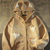 American Vintage Devil Letter Κεντημένο Γυναικείο Παλτό 2023 High Street Fashion Trend Gothic Loose Casual πουλόβερ με κουκούλα