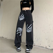 Hiphop Streetwear femei blugi negri de primăvară toamnă noi pantaloni drepți Y2K vintage largi oversize imprimeu ocazional pantaloni largi