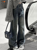 Ležerne plave traperice na kravatu za žene Korejske modne traper hlače s dugmadima s visokim strukom Vintage široke široke hlače za sve vrste Ulična odjeća Y2k