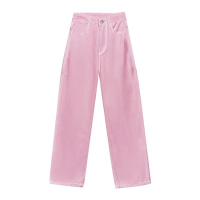 Plus Size Κόκκινο ψηλόμεσο γυναικείο τζιν με φαρδύ πόδι φαρδύ και κομψό σχέδιο τζιν παντελόνι Streetwear Vintage καλοκαιρινό ίσιο τζιν παντελόνι